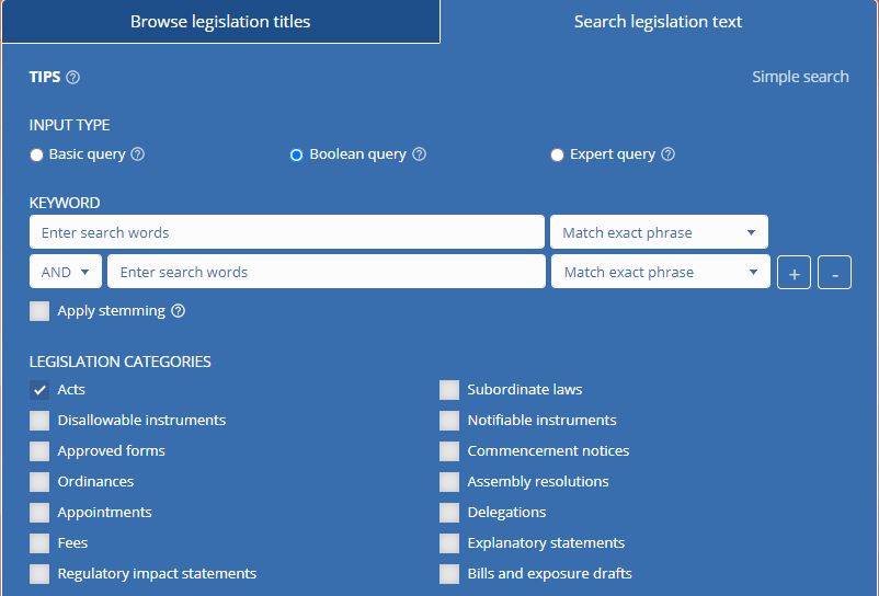 Advanced search Boolean query input type